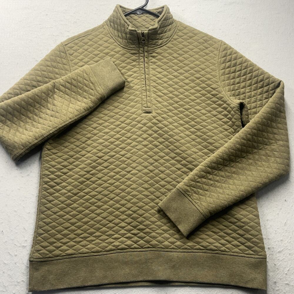 Billy Reid Jacket Medium Green Quilted Half‎ Zip Pullover Mock Neck Preppy